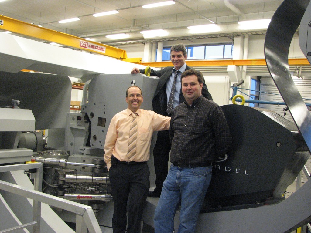 Caption: Jim Palmer and David Hamilton (Remote Handling Section) together with Alex Martin (Internal Components Division) in the divertor region of the DTP2 facility.