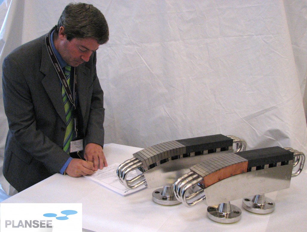 Mario Merola in Reutte, Austria, signing the final acceptance of the two EU qualification prototypes manufactured by Plansee.
