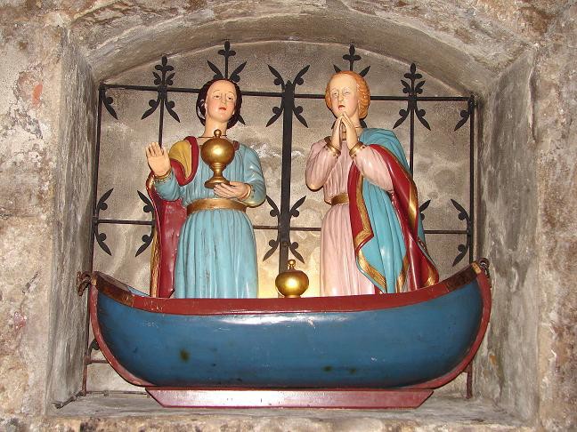 This statue, in the medieval church at Les-Saintes-Maries-de-la-Mer, depicts the arrival of the "Holy Women" on the shores of Provence.