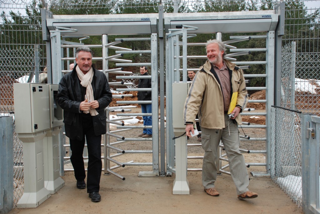 Alain LeBris, ITER safety officer, and Bruno Coutourier, in charge for the installation of the rotogate on behalf of Agence Iter France, were the first to walk through the new gate today.