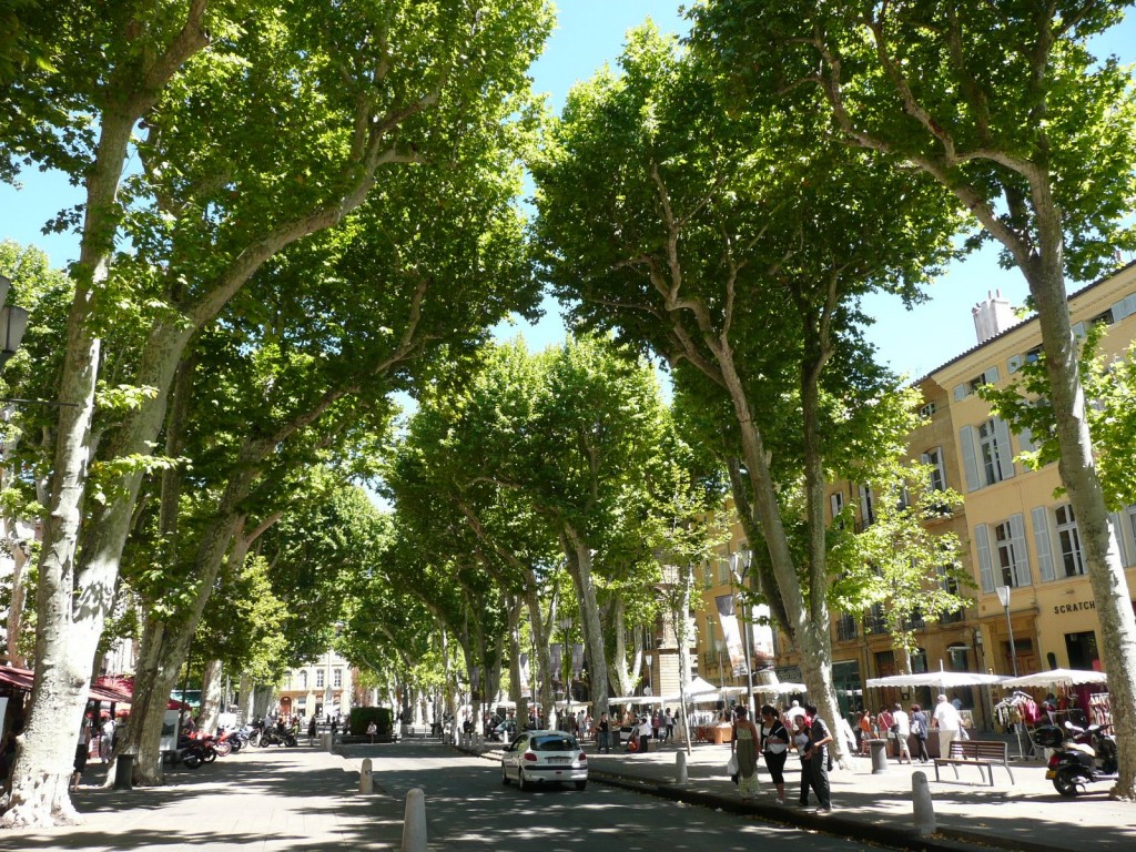 The Cours Mirabeau in Aix-en-Provence (140,000 inhabitants), a town of fountains, theatres and aristocratic townhouses.