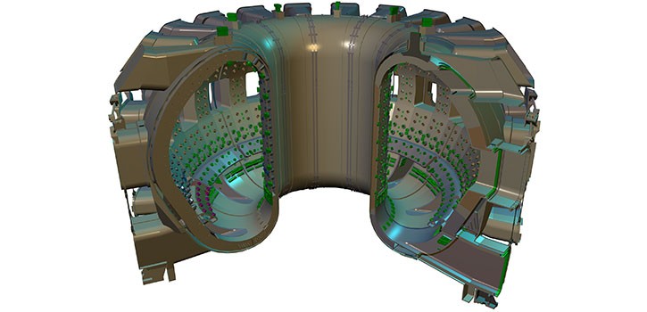 ITER's vacuum vessel will be twice as large and sixteen times as heavy as that of any previous tokamak, with an internal diametre of 6 metres. It will measure a little over 19 metres across by 11 metres high, and weigh in excess of 5,000 tonnes.