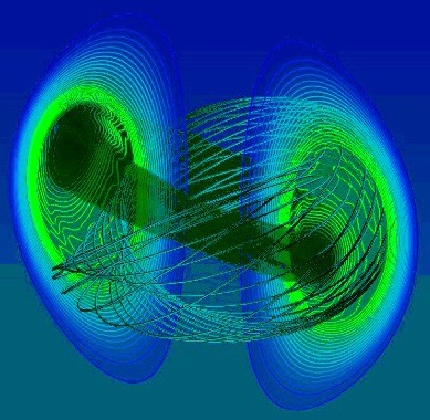 Science becoming art: a kink instability from a nonlinear extended MHD simulation (from "Fusion Simulation Project Workshop Report" by Arnold Kritz and David Keyes) (Click to view larger version...)