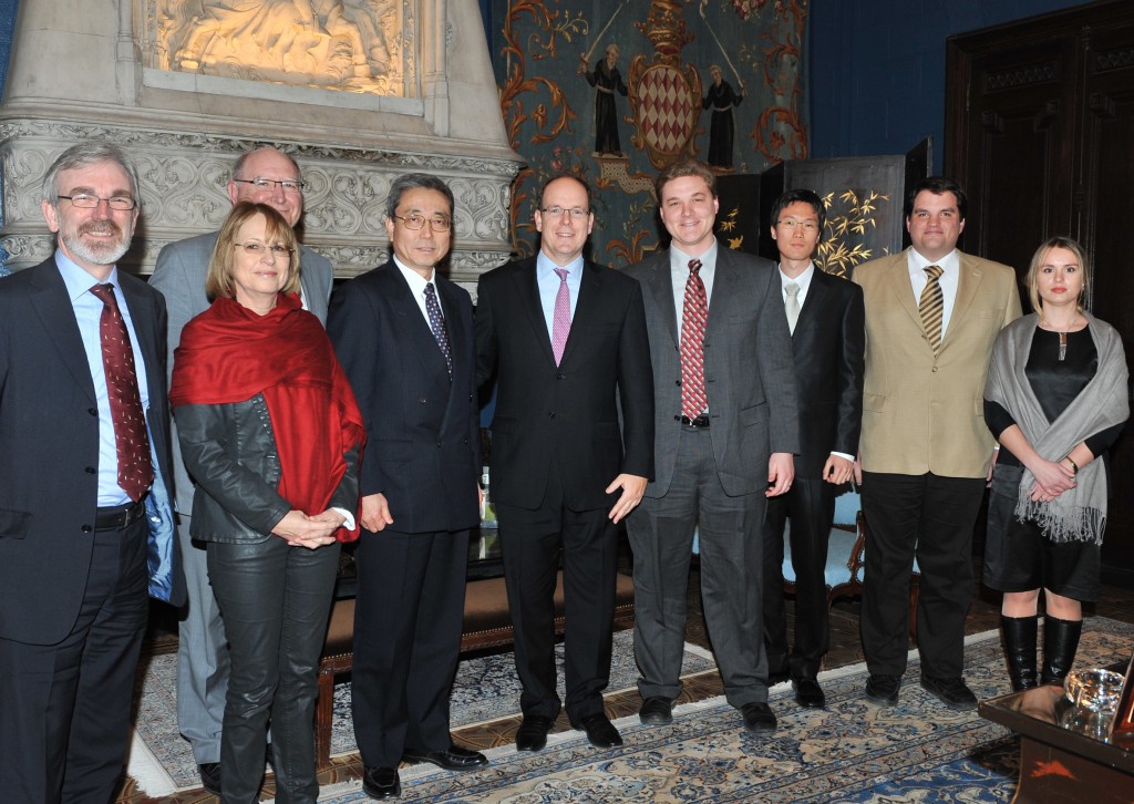 Left to right: David Campbell; Pascal Amenc-Antoni; Neil Calder; Kaname Ikeda, ITER Director-General; HSH Prince Albert II; Matthew Jewell; Junghee Kim; Axel Winter; and Sophie Carpentier.